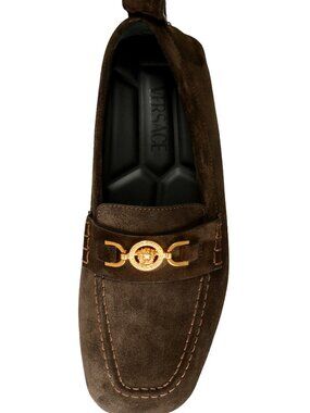 Versace Men's 100% Suede Leather Gold Medusa Driver Loafers Shoes US 9.5 IT 42.5